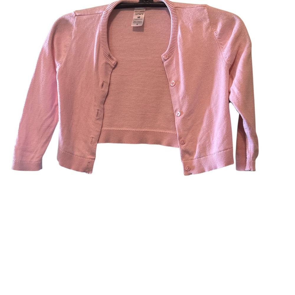 Carters Sweater Toddler Little Girls Sz 2T Pink Button Up Cotton Long Sleeve